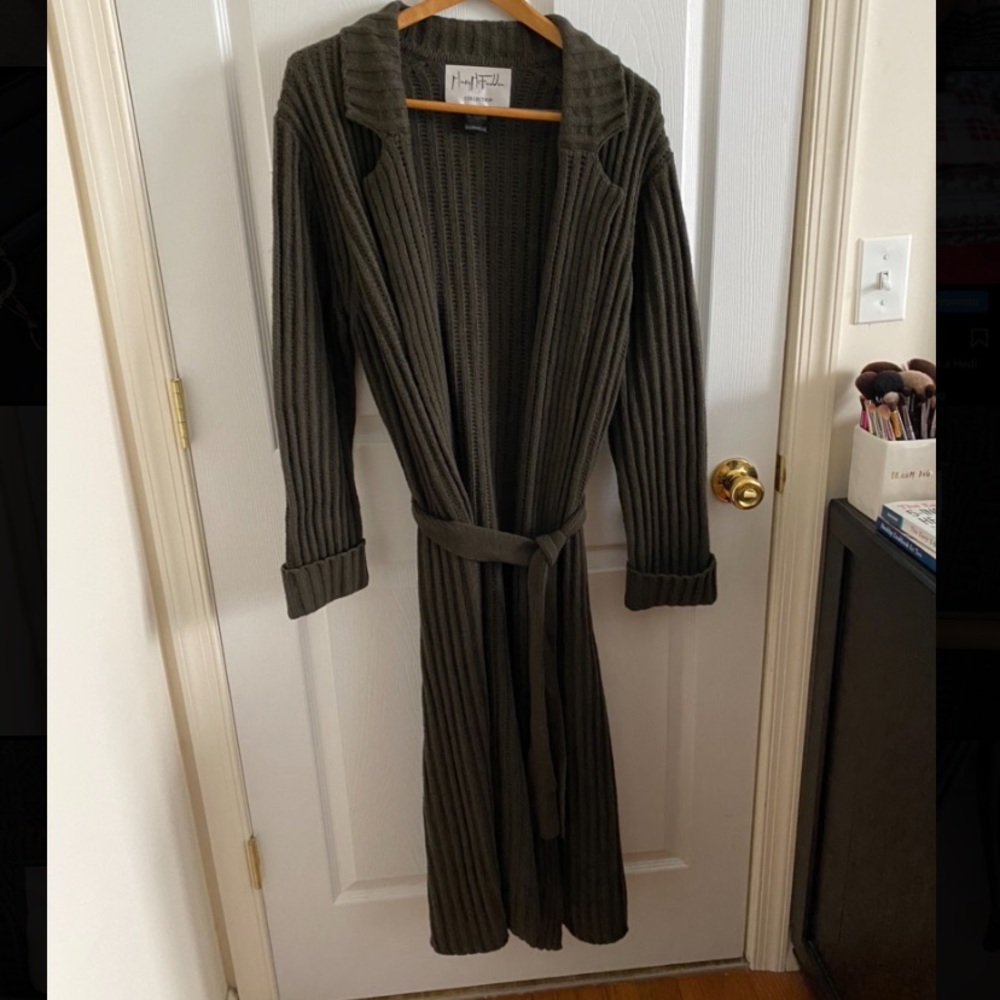 MARY MCFADDEN GREEN LAMB WOOL CARDIGAN SIZE MEDIUM
